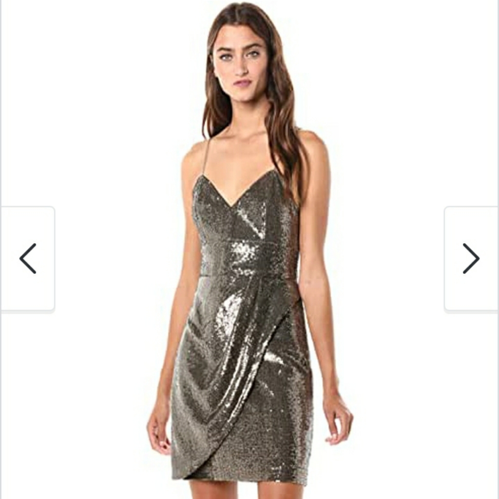 Parker Black Guayana Sequin Sleeveless Mini Dress With Side Drape In Bronze. Nwt